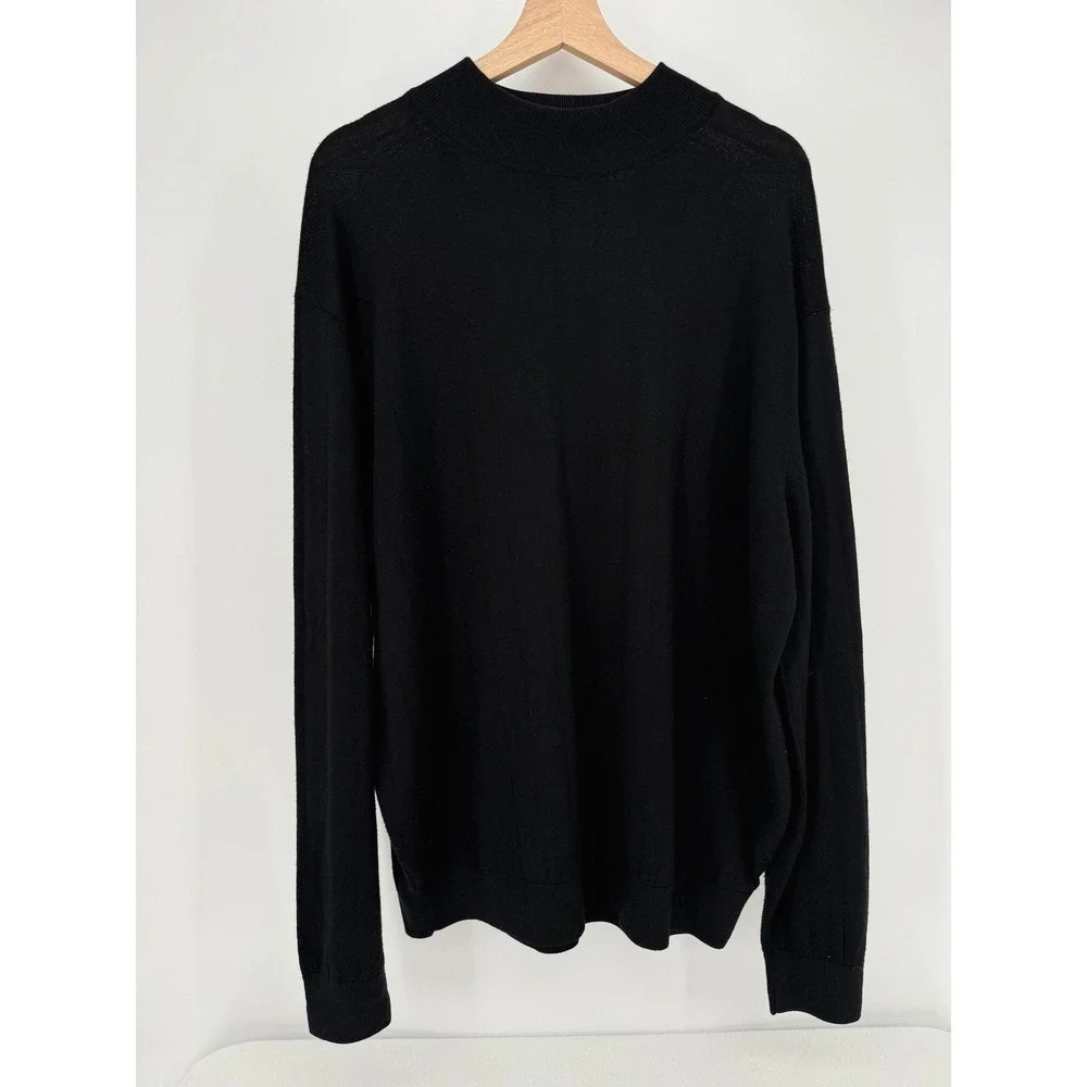 Ben Hogan Sweater Mens XL‎ Black 100% Merino Wool Mock Neck Long Sleeve Knit